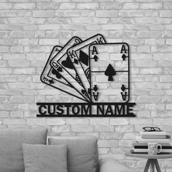 Personalized Poker Metal Wall Art, Poker Game Room Decor, Gamer Gift Custom Monogram Sign Royal Flush Sign, Gift For Poker Lover, Poker Sign