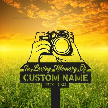 Personalized Camera Photographer Memorial Stake, Camera Photographer Metal Stake, Sympathy Sign, Grave Marker, Remembrance Stake, Cross Stake