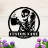 Custom Skeleton Coffee Raven Metal Wall Art Skull Decor Skull Personalized Skull Crow Name Sign Decor Coffee Lover Halloween Decoration Gift