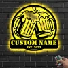 Custom Beer Bar Metal Wall Art Led Light Personalized Beer Mug Cheers Name Sign Home Decor Alcohol Drink Bar Pub Decoration Dinking Man Cave