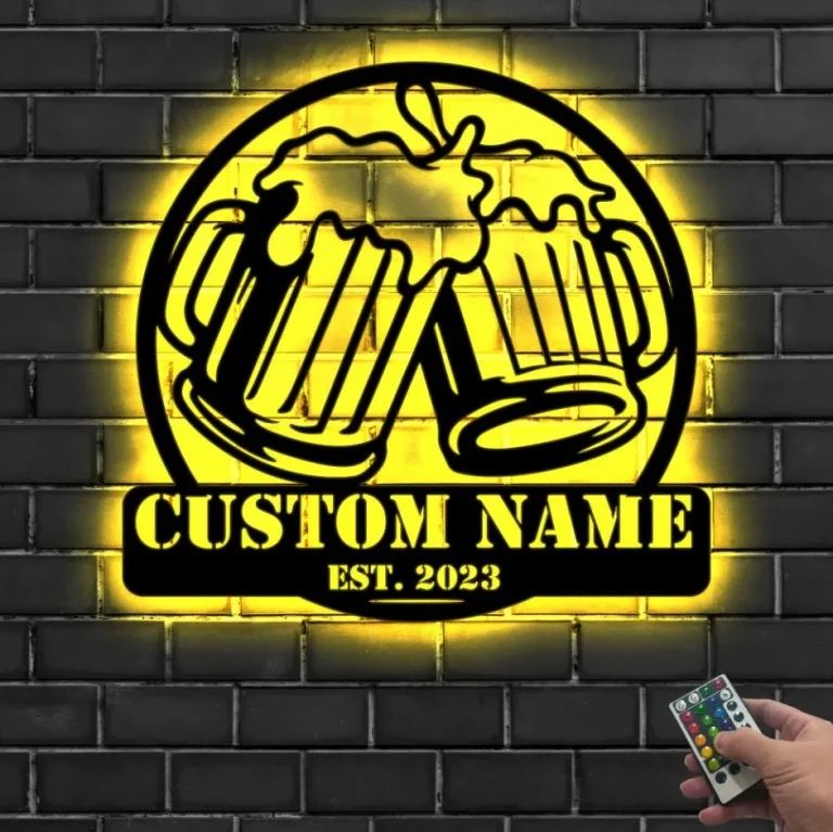 Custom Beer Bar Metal Wall Art Led Light Personalized Beer Mug Cheers Name Sign Home Decor Alcohol Drink Bar Pub Decoration Dinking Man Cave