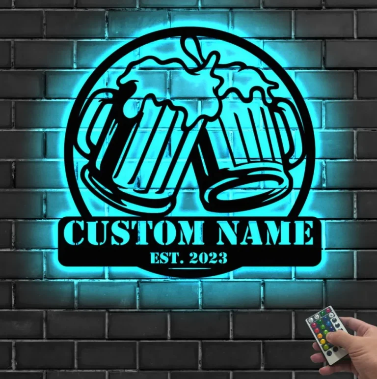 Custom Beer Bar Metal Wall Art Led Light Personalized Beer Mug Cheers Name Sign Home Decor Alcohol Drink Bar Pub Decoration Dinking Man Cave