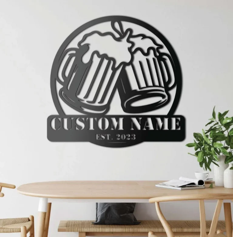 Custom Beer Bar Metal Wall Art Led Light Personalized Beer Mug Cheers Name Sign Home Decor Alcohol Drink Bar Pub Decoration Dinking Man Cave