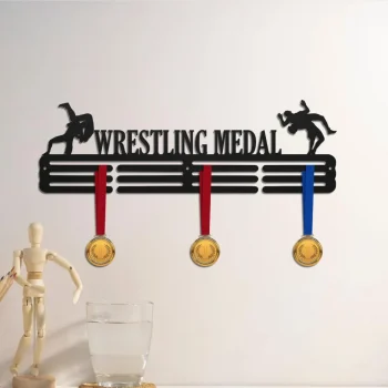 Custom Wrestling Sport Medal Hanger Monogram, 12 Rungs For Medals & Ribbons, Show Team Spirit, Wrestling Metal Sign, Wrestling Wall Art Decor