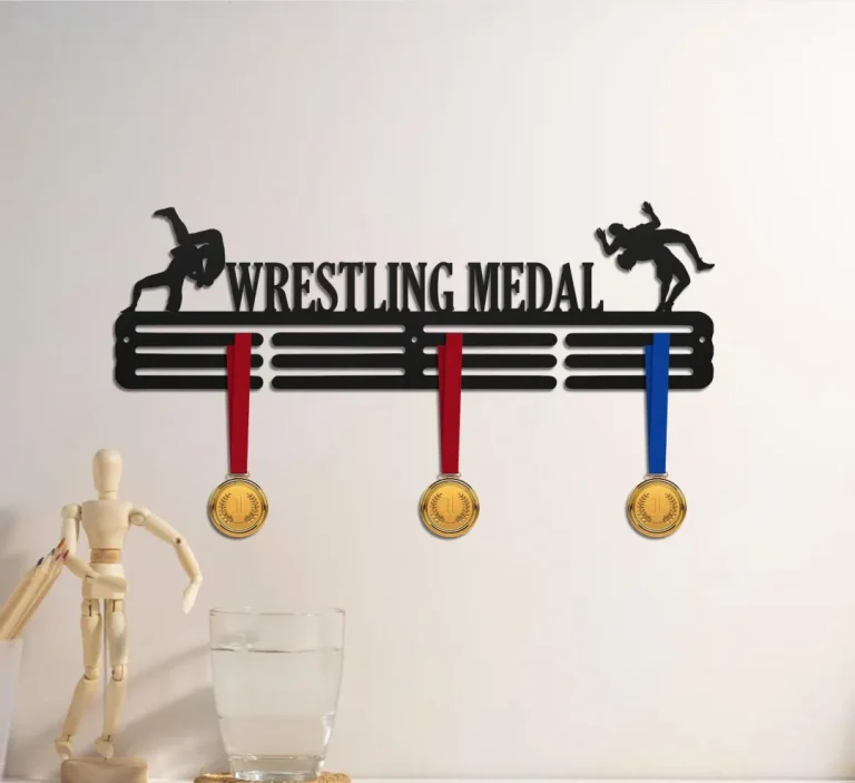 Custom Wrestling Sport Medal Hanger Monogram, 12 Rungs For Medals & Ribbons, Show Team Spirit, Wrestling Metal Sign, Wrestling Wall Art Decor