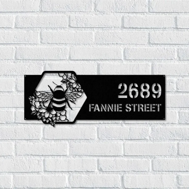 Personalized Bee On Floral Frame Metal Address Sign, Custom House Number, Hanging Address Plaque Yard Sign, Outdoor Sign Garden Stake, Gift