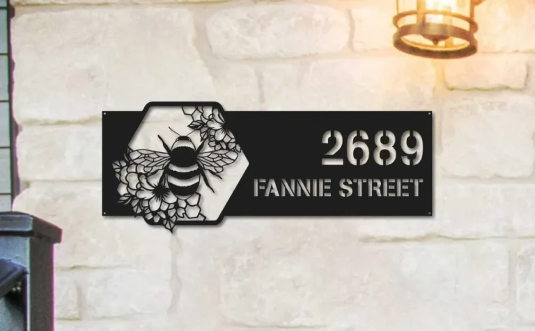 Personalized Bee On Floral Frame Metal Address Sign, Custom House Number, Hanging Address Plaque Yard Sign, Outdoor Sign Garden Stake, Gift