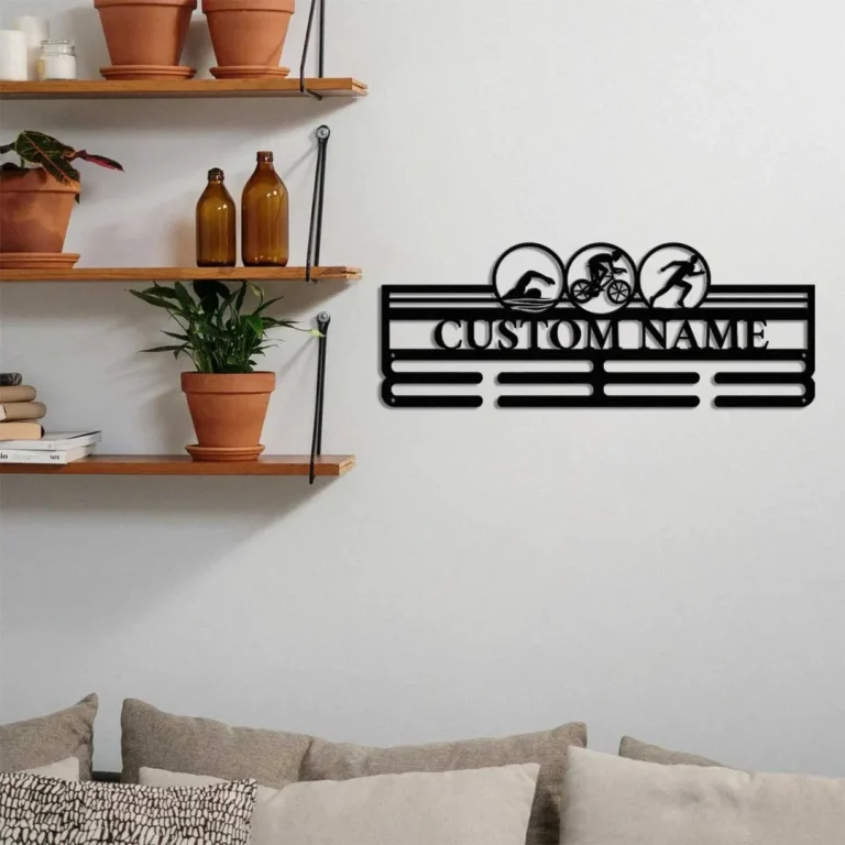 Personalized Triathlete Triathlon Medal Hanger, Custom Triathlon Award Medal Holder, 12 Rungs For Medals & Ribbons, Triathlon Award Display