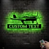 Custom Airplane Metal Wall Art Led Lights, Aircraft Hangar Decoration Airforce Birthday Xmas Gifts Personalized Pilot Name Sign