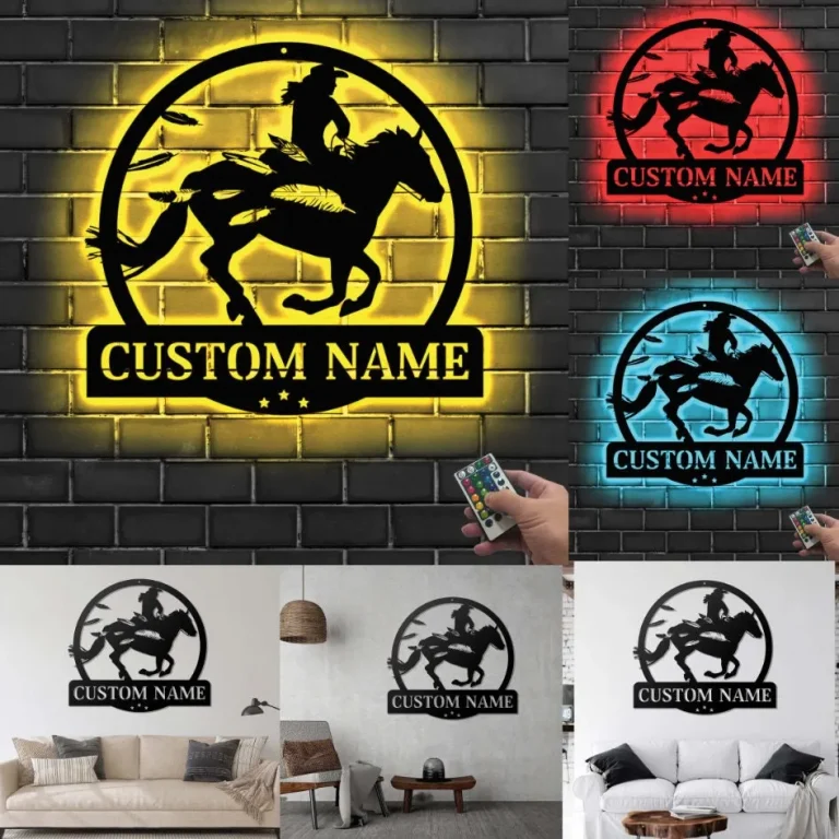 Custom Cowgirl Running Horse Metal Sign With Led Light, Horse Girl Riding Sign, Personalized Cowgirl Name Sign, Female Lady Rodeo Wall Art