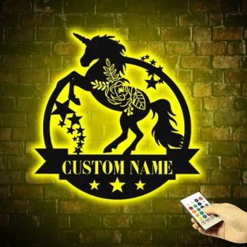 Custom Unicorn Metal Wall Art Led Lights, Personalized Unicorn Lover Name Sign, Kid Girl Nursery Decoration Christmas Birthday Gift, Home Decor