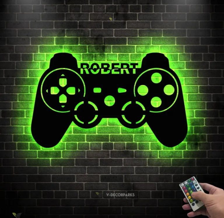 Personalized Video Game Room Metal Wall Art Led Lights, Custom Gamer Name Sign Home Decor Game Zone Kids Nursery Decoration Birthday Xmas