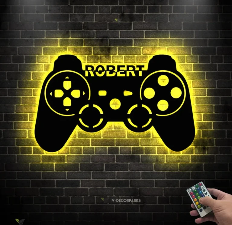 Personalized Video Game Room Metal Wall Art Led Lights, Custom Gamer Name Sign Home Decor Game Zone Kids Nursery Decoration Birthday Xmas