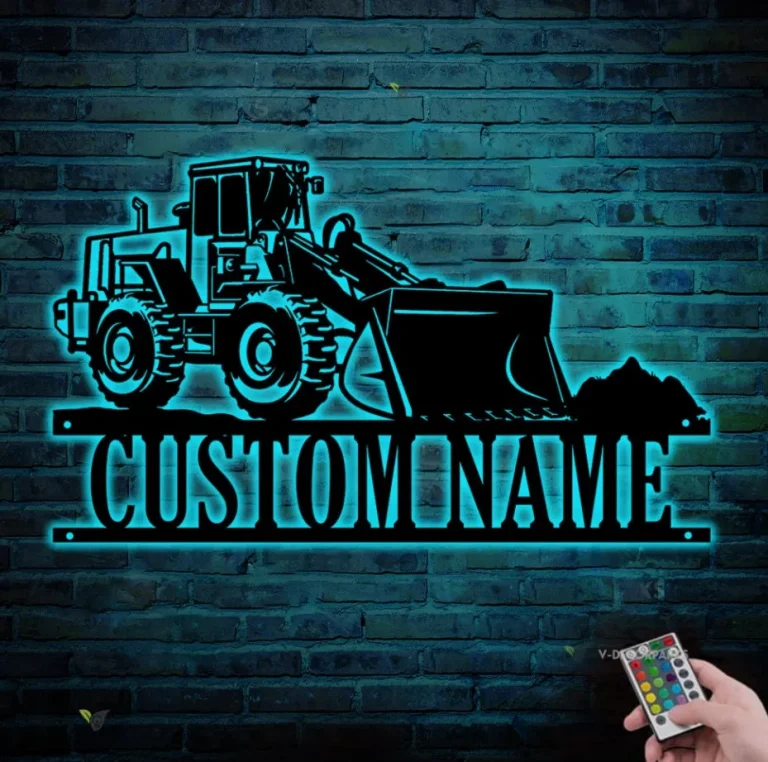 Personalized Bulldozer Driver Metal Wall Art Led Lights, Custom Bulldozer Excavator Name Sign, Home Decor, Heavy Equipment Decoration Birthday