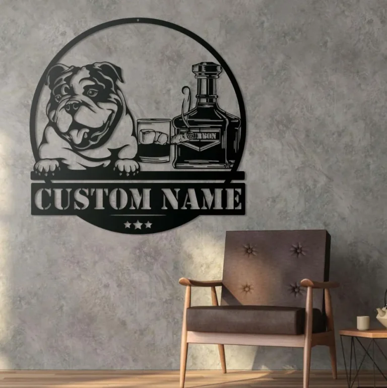Metal Sign Led Lights, Custom Bourbon Cigar And Bulldog Metal Sign, Personalized Alcohol Smoke Sign, Home Bar Pub Decor Dog Decoration