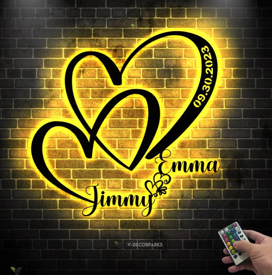 il_fullxfull.5433621335_tr9i.webp Personalized Wedding Gift For Couple, Heart Sign With Names And Date, Wedding Led Light Sign, Engagement Announcement Sign, Anniversary Engagement Gift