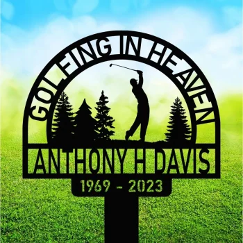 Personalized Golf Memorial Stake, Golfing In Heaven, Father's Day, Metal Stake With Solar Light, Grave Marker, Golfer Loss, Dad Loss, Gift