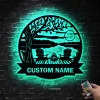 Tree Chairs Dock On Lake House Scene Sunset Sign Personalized Led Light Sign, Monogram Outdoor Name Sign, Last Name, Front Door