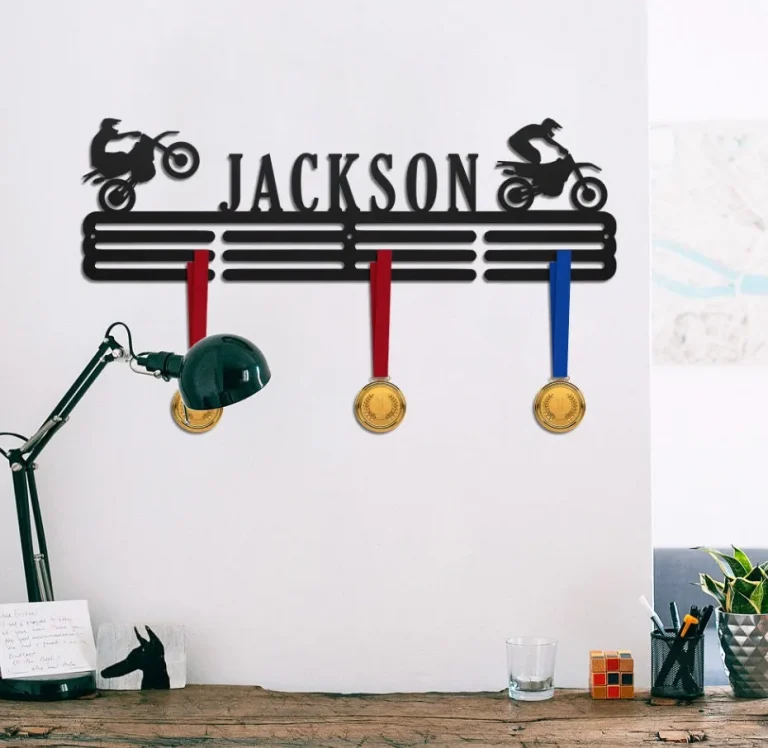 Custom Name Motocross Medal Hanger, Sports Medal Holder Display Rack For Awards Ribbons, Tiered Award Rack, Dirt Bike Name, Dirt Bike Lover Gift