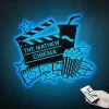 Custom Movie And Popcorn Metal Wall Art Led Light Personalized Family Cinema Home Theater Name Sign Home Decor Man Cave Decoration Birthday