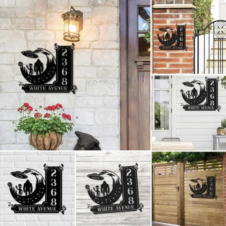 Custom Bigfoot Sasquatch With Us Flag Number Metal Address Sign, Outdoor House Number, Address Plaque, House Number Metal Name Sign Outdoor