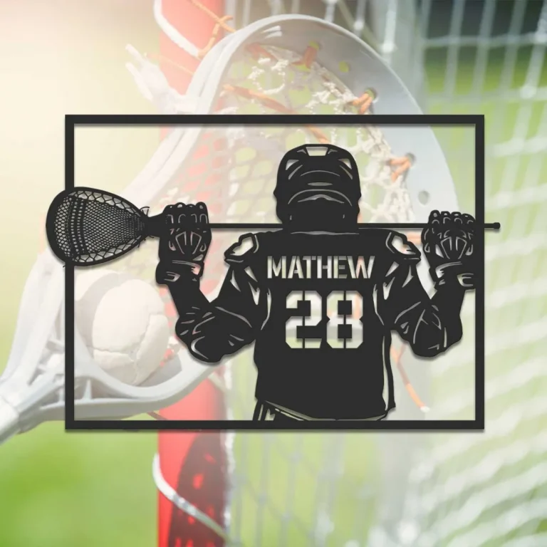 Custom Lacrosse Player Metal Wall Art Personalized Lacrosse Goalie Name Sign Lacrosse Stick Kid Nursery Decoration Home Decor