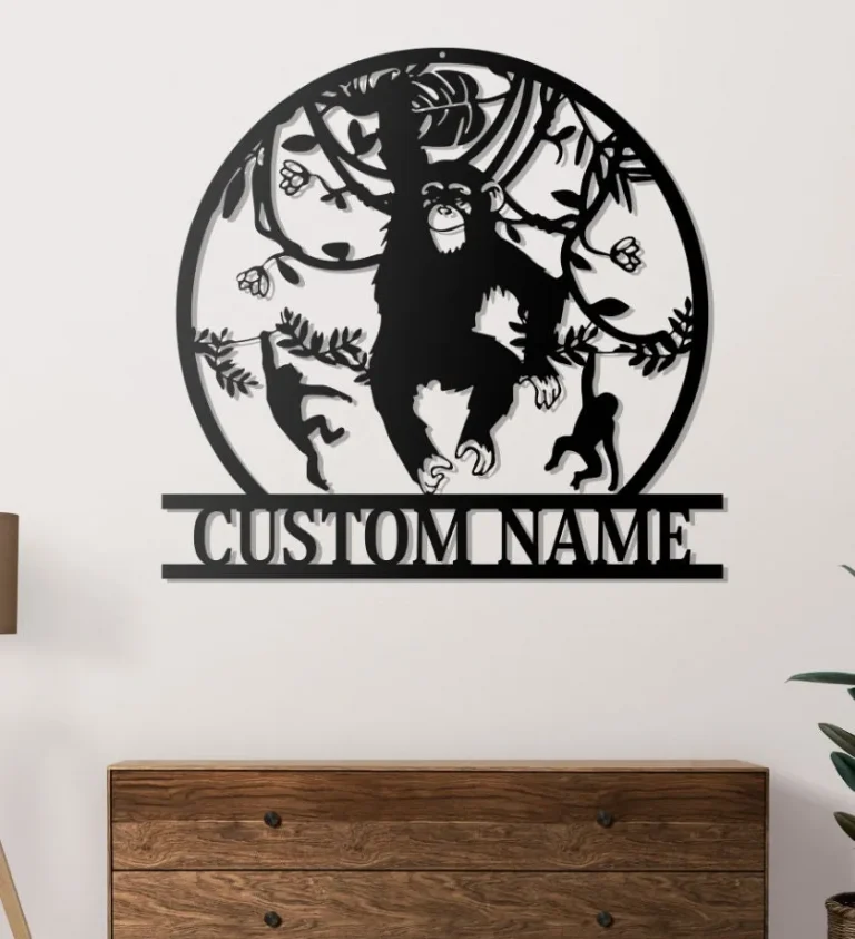 Custom Chimp Monkey Metal Wall Art Led Light, Personalized Chimp Monkey Name Sign Home Decor, Boys And Girls Nursery Decoration, Xmas Gift