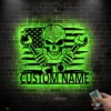 Personalized Us Skull Mechanic Metal Sign, Custom Mechanic Garage Name Sign Led Light, Decoration For Room, Mechanic Metal Led Decor