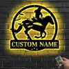 Custom Cowgirl Running Horse Metal Sign With Led Light, Horse Girl Riding Sign, Personalized Cowgirl Name Sign, Female Lady Rodeo Wall Art