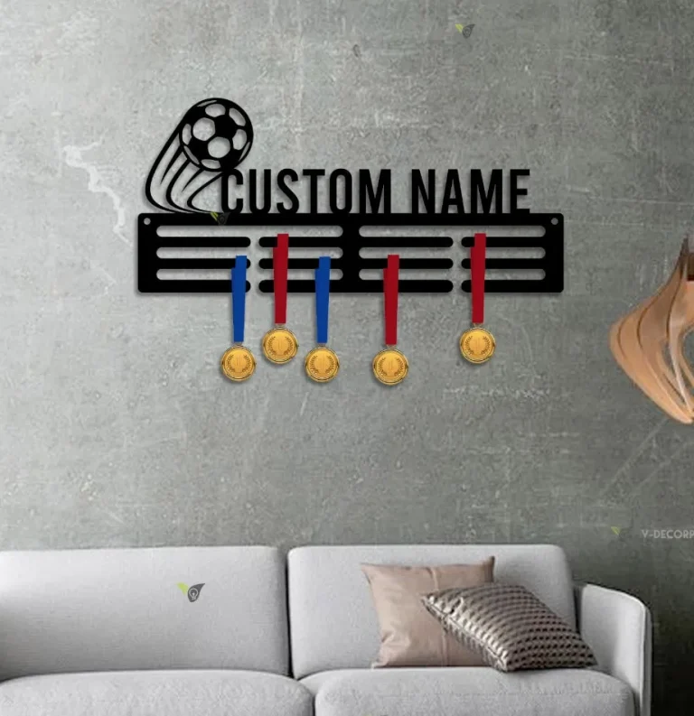 Custom Name Soccer Medal Hanger With Led Light, Medal Holder Display Rack For Awards And Ribbons, Tiered Award Rack, Soccer Team Gift Decor