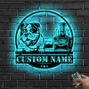 Metal Sign Led Lights, Custom Bourbon Cigar And Bulldog Metal Sign, Personalized Alcohol Smoke Sign, Home Bar Pub Decor Dog Decoration