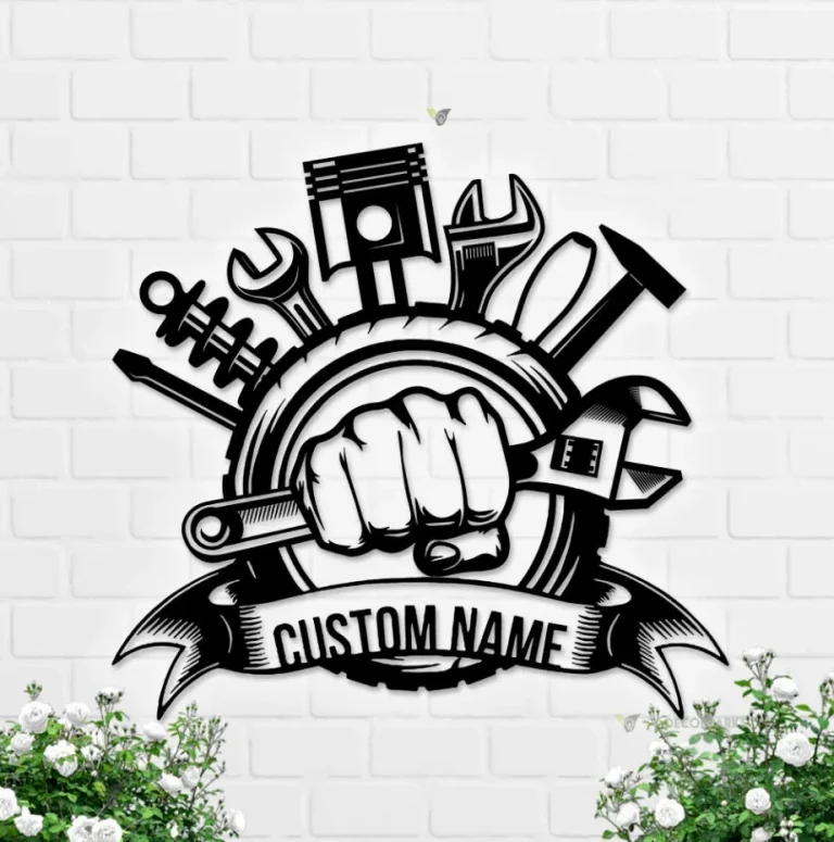 Custom Mechanic Repair Tools Metal Wall Art Led Light Personalized Handyman Name Sign Decoration Hanging For Home Mechanic Logo Decor Gifts