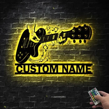 Custom Guitar Name Metal Sign Lamp Led Wall Art Decor Guitar Neon Sign Lights Personalized With Name For Guitar Lovers Music Fans Men Women