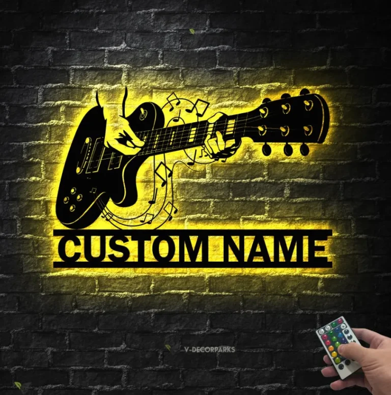 Custom Guitar Name Metal Sign Lamp Led Wall Art Decor Guitar Neon Sign Lights Personalized With Name For Guitar Lovers Music Fans Men Women