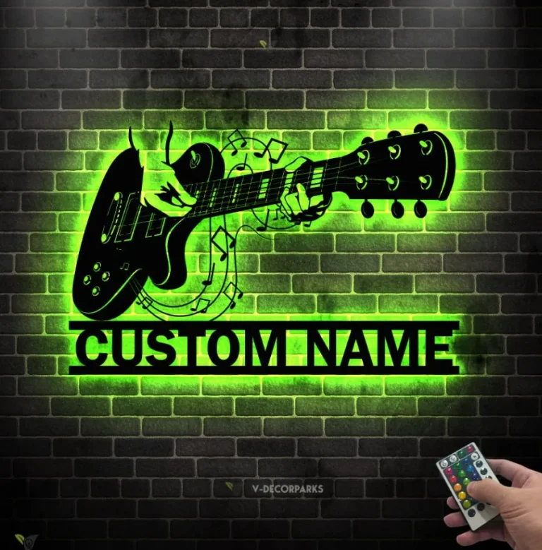 Custom Guitar Name Metal Sign Lamp Led Wall Art Decor Guitar Neon Sign Lights Personalized With Name For Guitar Lovers Music Fans Men Women