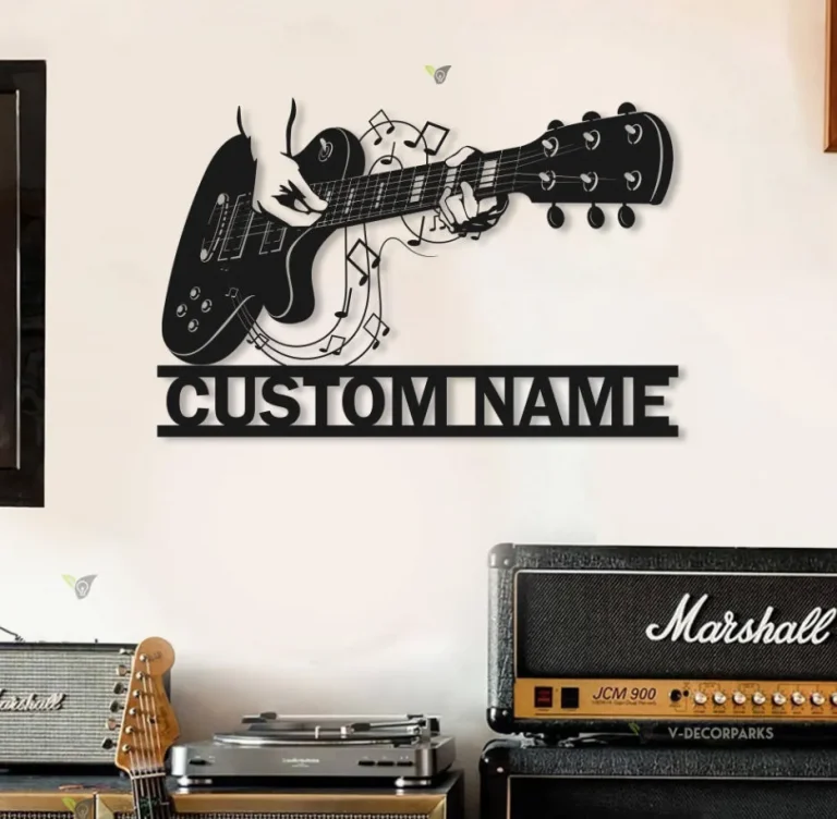 Custom Guitar Name Metal Sign Lamp Led Wall Art Decor Guitar Neon Sign Lights Personalized With Name For Guitar Lovers Music Fans Men Women