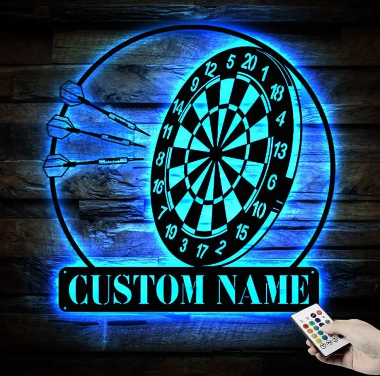 Custom Dartboard Metal Sign Wall Art With Led Lights, Personalized Dart Gamer Name Sign, Game Room Decor, Sport Wall Hanging, Home Decor