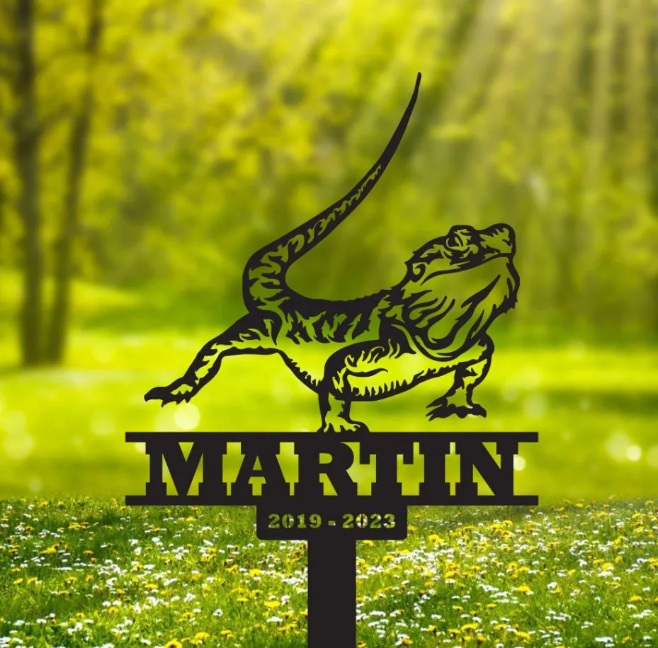 il_fullxfull.5489907716_gmxj-1.webp Custom Bearded Dragon Memorial Metal Stake, Lizard Pet Loss Memorial, Sympathy Gift, Garden Decor, Metal Yard Art, Bearded Dragon Sign