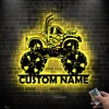 Custom Monster Truck Driver Metal Wall Art Led Light Personalized Fire Flame Off Road Vehicle Name Sign Home Decor Kid Nursery Decoration