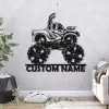 Custom Monster Truck Driver Metal Wall Art Led Light Personalized Fire Flame Off Road Vehicle Name Sign Home Decor Kid Nursery Decoration