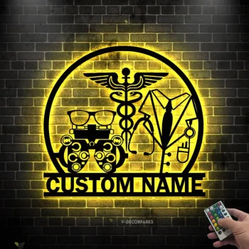 Custom Optician Metal Wall Art Led Light, Optometrist Eye Doctor Gift, Optician Gift Optometry Gift, Clinic Name Sign, Office Decor, Doctor Gift