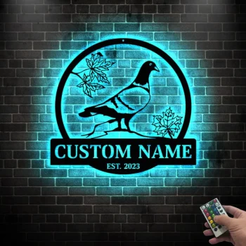 Custom Pigeon Bird Monogram Metal Wall Art Led Lights, Personalized Pigeon Bird Metal Signs, Pigeon Bird Neon Sign Wall Decor, Home Decor