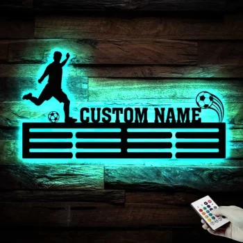 Custom Soccer Medal Hanger, Metal Wall With Led Light, Soccer, House Decor, Housewarming Gift, Wall Hanger, Gift For Soccer Player