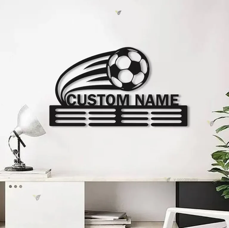 Personalized Name Soccer Medal Hanger With Led Lights, Medal Holder Display Rack For Awards & Ribbons, Soccer Team Gift Decor, Home Decor