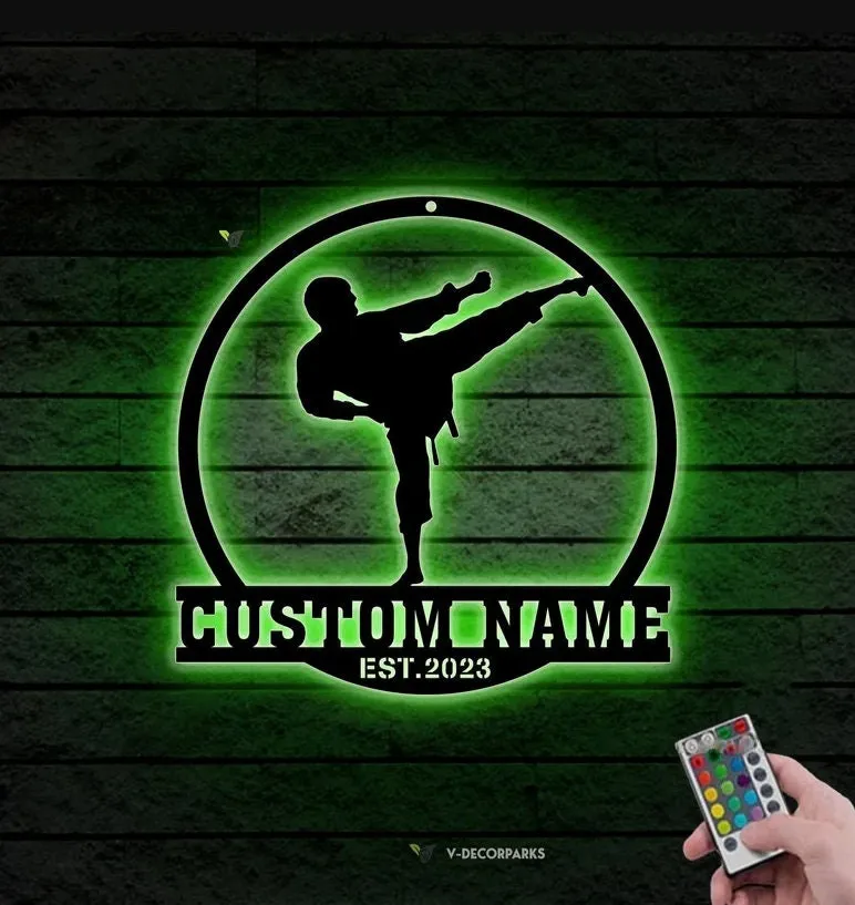 il_fullxfull.5515622306_7ts3-1.webp Personalized Boy Karate Martial Arts Metal Sign With Led Lights, Home Ryukyuan Martial Arts, Decoration Xmas, Custom Kid Karate Name Sign