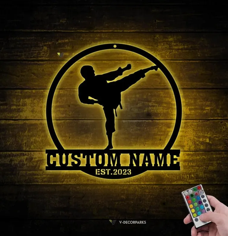 il_fullxfull.5515622326_sn35-1.webp Personalized Boy Karate Martial Arts Metal Sign With Led Lights, Home Ryukyuan Martial Arts, Decoration Xmas, Custom Kid Karate Name Sign