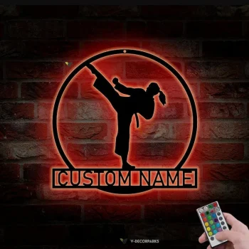 Custom Girl Karate Martial Arts Metal Wall Art With Led Lights, Personalized Kid Karate Name Sign, Home Decor