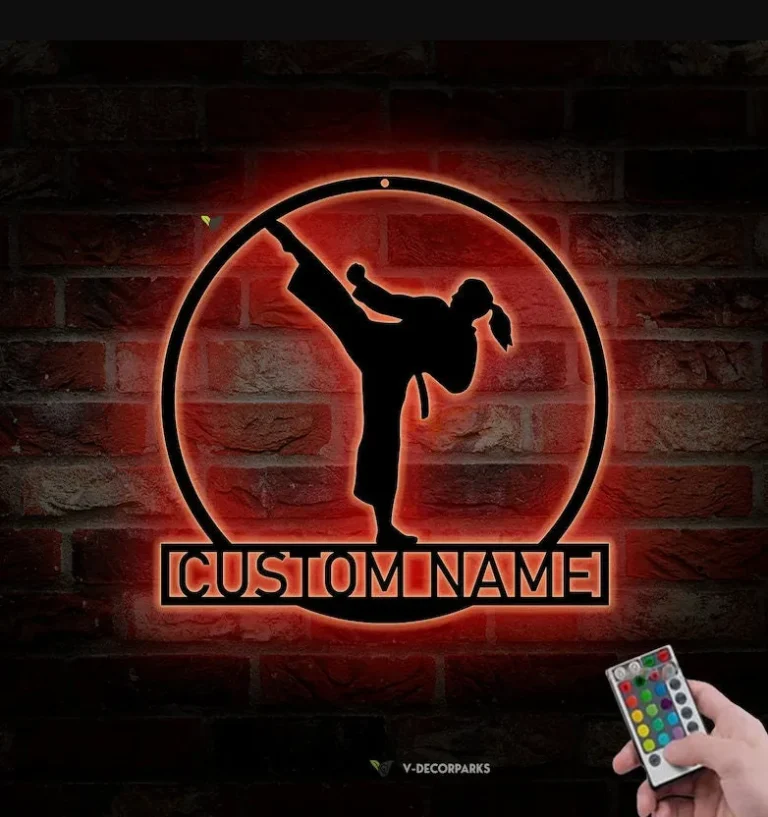Custom Girl Karate Martial Arts Metal Wall Art With Led Lights, Personalized Kid Karate Name Sign, Home Decor