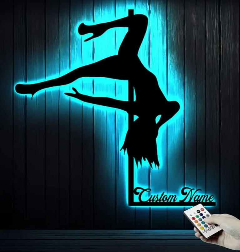 Custom Pole Dance Wall Art With Led Lights, Metal Pole Dancer Sign, Pole Dance Decor, Gift For Her, Pole Dance Lover, Dancing Room Decor