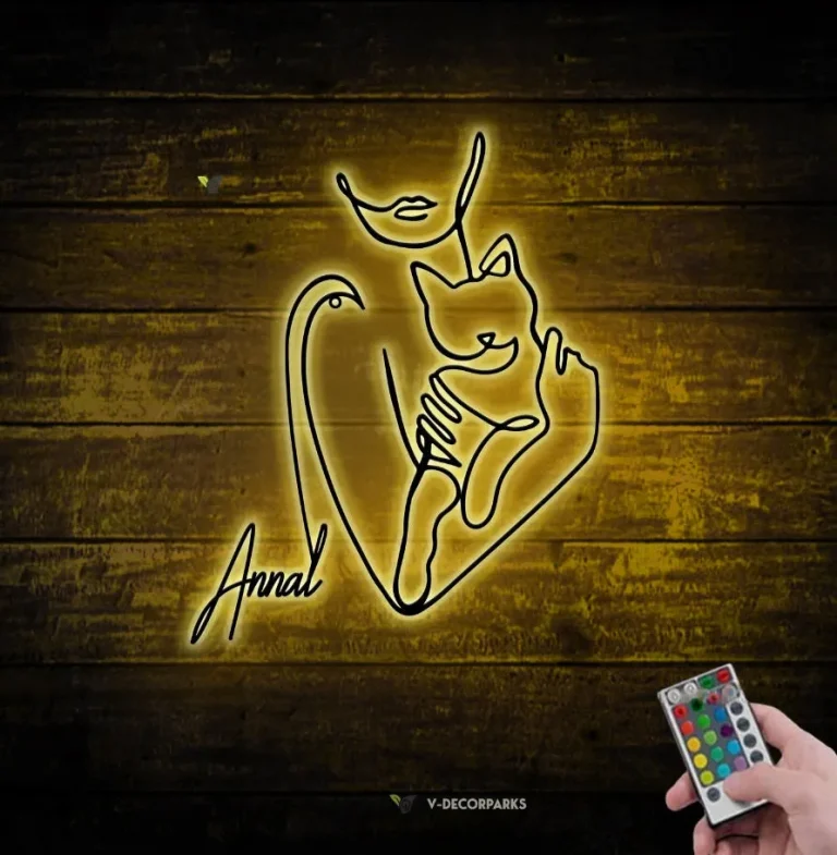 Metal Cat Decor Girl Cat Wall Art Metal Led Light Cat Lover Gifts Cat Sign For A Home Animal Wall Arts Home Decor Garden Decor